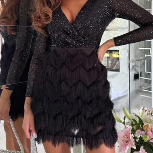 Robe De Soirée À Paillettes avec Motif Patchwork pour Femmes | Idéale pour Les Occasions Festives