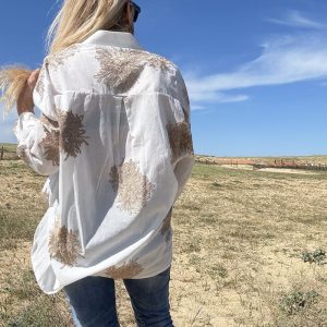 Chemise Ample Blanche Femme – Coton Brodé Fils Dorés | Élégance Bohème