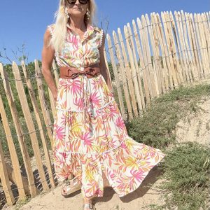 Robe-Chemise Longue Fleurie Ceinturée Palmira – Élégance Florale
