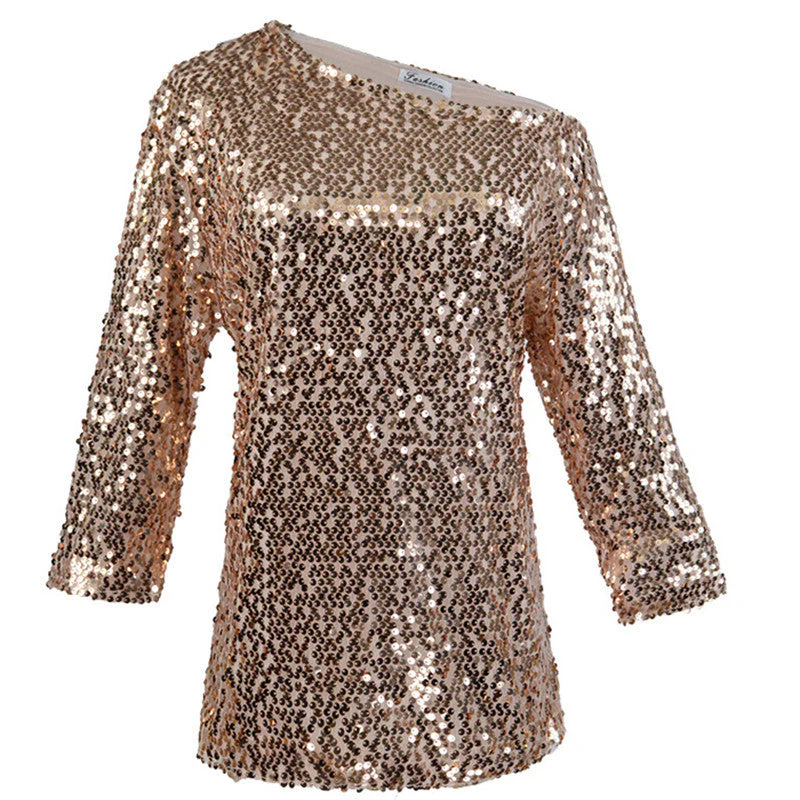 Top à Paillettes à Épaules Dénudées et Manches Mi-longues pour Femme | Idéal pour les Soirées et Occasions Festives – Image 6