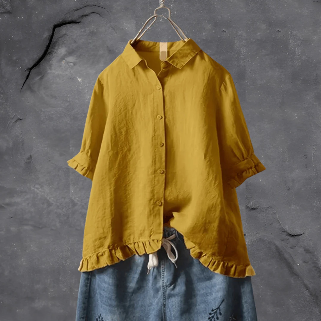 Blouse avec Manches Trois-Quarts Bouffantes et Ourlet Asymétrique pour Femme | Idéale pour un Usage Quotidien Décontracté – Image 4