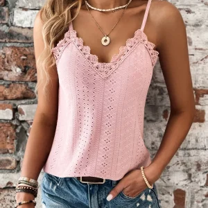 Top Sans Manches à Encolure en V avec Détail en Dentelle pour Femme | Idéal pour l'Été