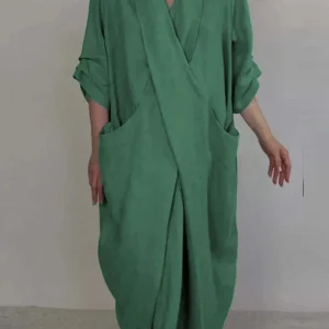 Robe Longue unie avec col en V et Poches pour Femme | Idéale pour un Usage Quotidien