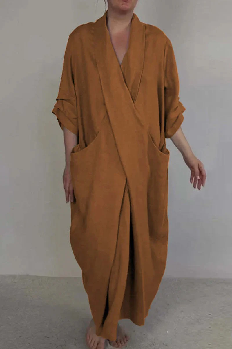 Robe Longue unie avec col en V et Poches pour Femme | Idéale pour un Usage Quotidien – Image 6