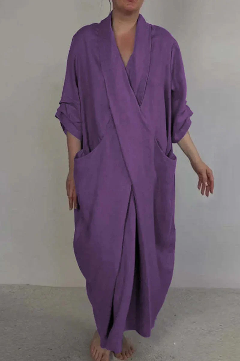 Robe Longue unie avec col en V et Poches pour Femme | Idéale pour un Usage Quotidien – Image 7