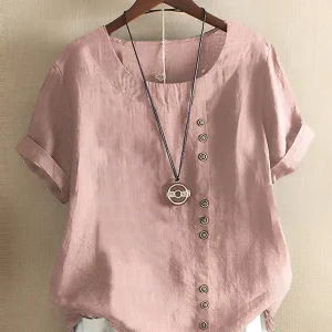 Blouse Unie à Manches Courtes avec Encolure Ronde pour Femme | Idéale pour les Journées Décontractées