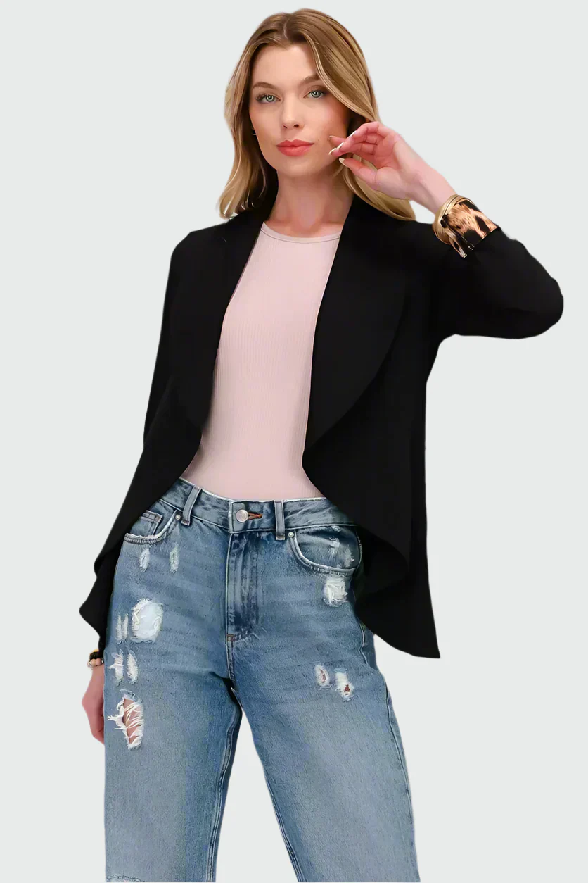 Blazer Léopard à Manches Relevées et Devant Ouvert pour Femme | Idéal pour Tenues Décontractées ou Festives – Image 2