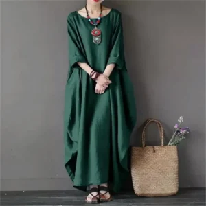 Robe Longue Verte à Coupe Décontractée pour Femme | Idéale pour l’Été
