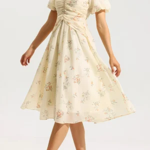 Robe Midi à Imprimé Floral avec Col en V pour Femme | Idéale pour les Sorties et les Occasions Estivales