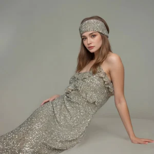Robe Sans Manches à Détails Scintillants et Volants pour Femme | Idéale pour les Soirées