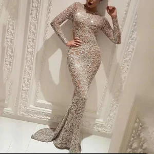 Robe Sirène Maxi à Paillettes avec Manches Longues pour Femmes | Idéale pour les Grandes Occasions