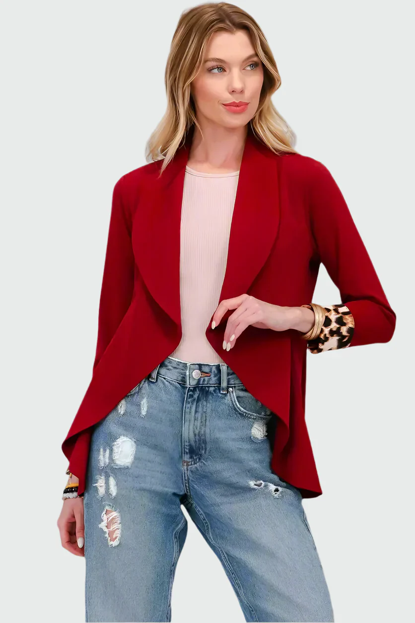 Blazer Léopard à Manches Relevées et Devant Ouvert pour Femme | Idéal pour Tenues Décontractées ou Festives – Image 3