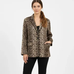 VESTE BLAZER SATINÉ IMPRIMÉ LÉOPARD