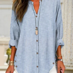 Chemise Longue à Rayures avec Boutons Latéraux pour Femme | Idéale pour un Usage Quotidien