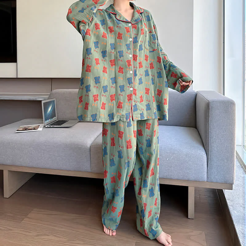 Ensemble Pyjama à Imprimé Ourson avec Col à Revers pour Adulte | Idéal pour la Maison et le Sommeil – Image 8