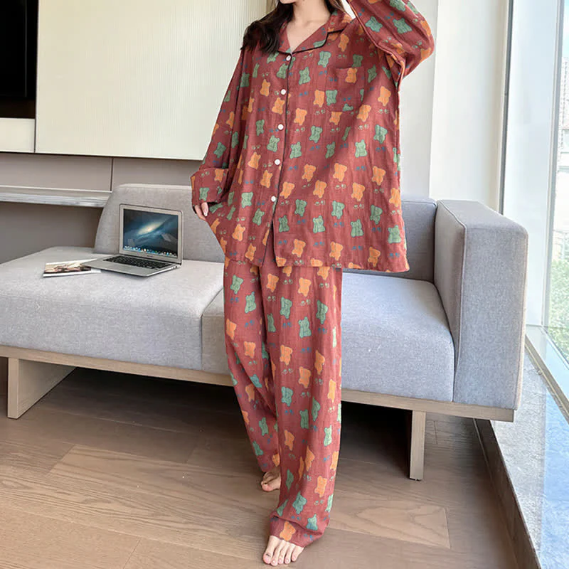 Ensemble Pyjama à Imprimé Ourson avec Col à Revers pour Adulte | Idéal pour la Maison et le Sommeil – Image 4