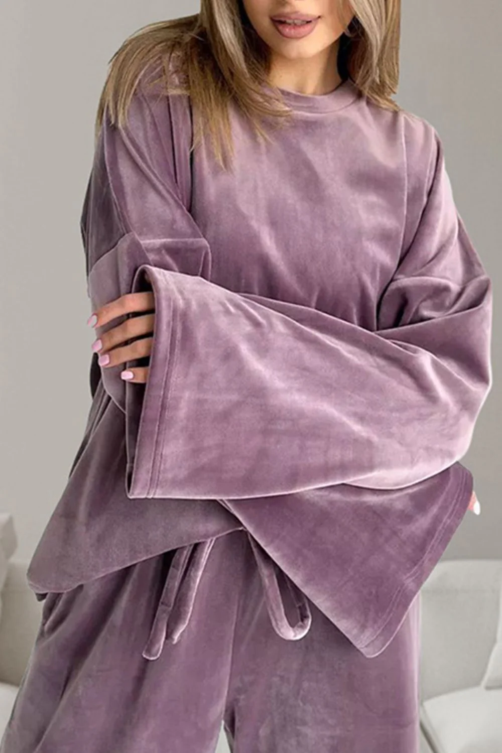Ensemble Deux Pièces avec Haut à Manches Longues Col Rond et Pantalon à Cordon pour Femme | Idéal pour un Usage Quotidien – Image 2