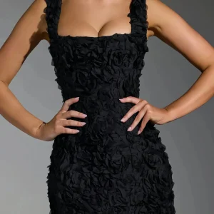 Robe Mini Noire Dos Nu avec Motif Floral 3D pour Femme | Idéale pour les Sorties et Événements Festifs