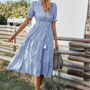 Robe Mi-Longue avec Détail à Nouer pour Femmes | Idéale pour l’Été