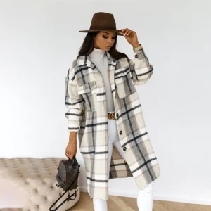 Manteau Long À Carreaux pour Femme | Idéal pour Automne Et Hiver