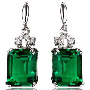 Boucle D&rsquo;Oreille Verte Emeraude Carrée Argent