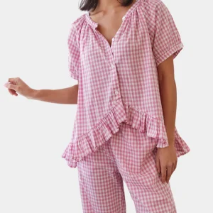 Ensemble De Détente 2 Pièces À Carreaux avec Volants pour Femme | Idéal pour La Maison Et Le Sommeil