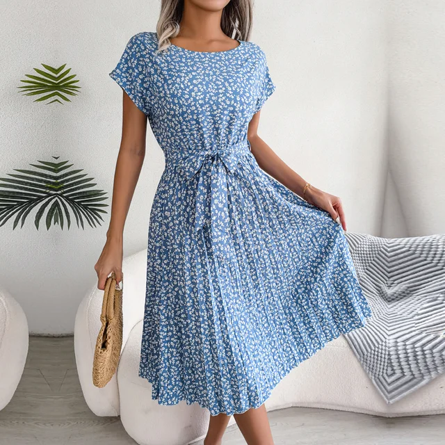 Robe d’Été à Motif Fleuri Bleu avec Coupe Aérée pour Femme | Idéale pour les Journées Chaudes – Image 8