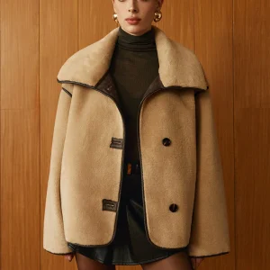 Manteau Droit avec Passepoil Contrasté et Manches Longues pour Femme | Idéal pour l’Automne et l’Hiver
