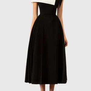 Robe Midi Asymétrique avec Encolure Plissée pour Femme | Idéale pour les Événements Formels