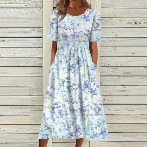 Robe Midi à Imprimé Floral avec Poches pour Femme | Idéale pour l’Été et les Sorties Décontractées