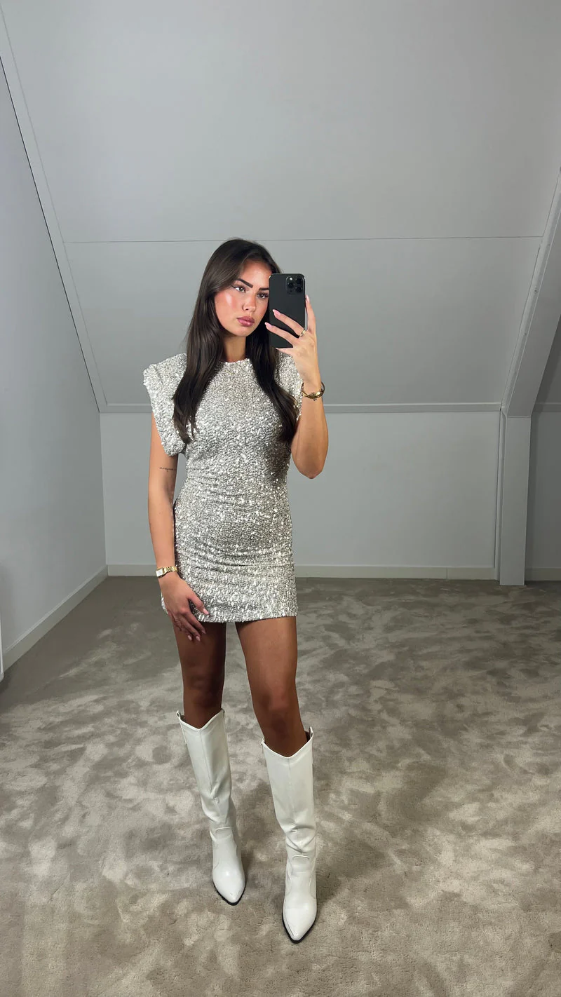 Robe Mini à Paillettes avec Épaules Rembourrées pour Femme | Idéale pour les Soirées et Événements Festifs – Image 5