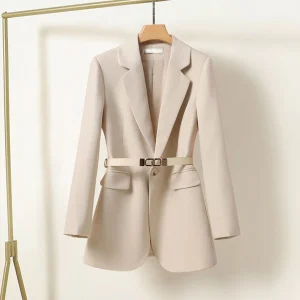 Blazer Long avec Ceinture Et Col à Revers pour Femme | Idéal pour Le Travail Et Les Occasions Formelles