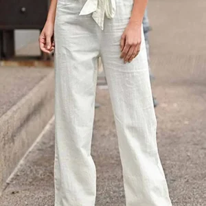 Pantalon Large avec Taille Haute et Ceinture à Nouer pour Femme | Idéal pour les Journées d'Été