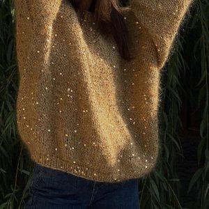 Pull À Col Rond Avec Paillettes Et Manches Lanterne Pour Femme | Idéal Pour Saison Froide