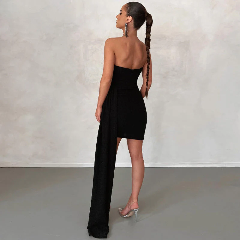 Robe Mini Sans Bretelles avec Taille Drapée Asymétrique pour Femme | Idéale pour les Soirées – Image 4