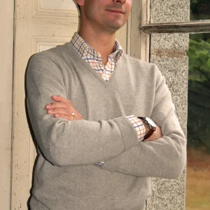 Pull Homme Col en V en Cachemire Beige Galet