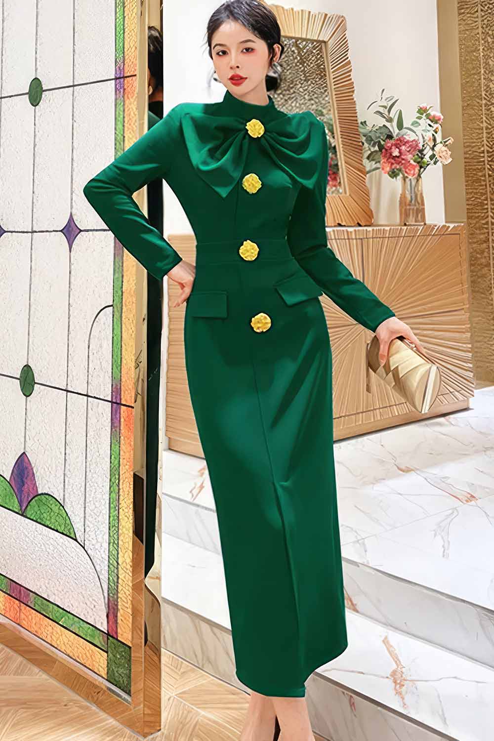 Robe Fourreau Vert Emeraude