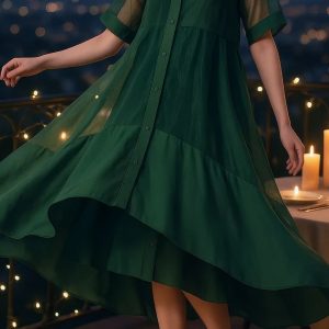 Robe Vert Emeraude Chemisier Ample