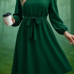 Robe Vert Emeraude Manche Longue