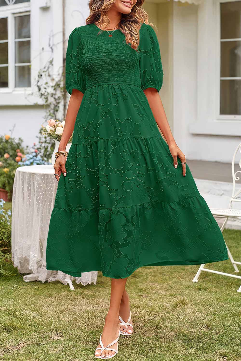 Robe Vert Emeraude Volantée