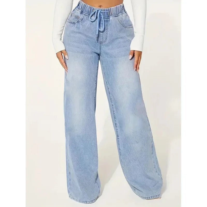 Jean Baggy Femme à Taille Haute avec Cordon Ajustable | Idéal pour un Usage Quotidien – Image 3