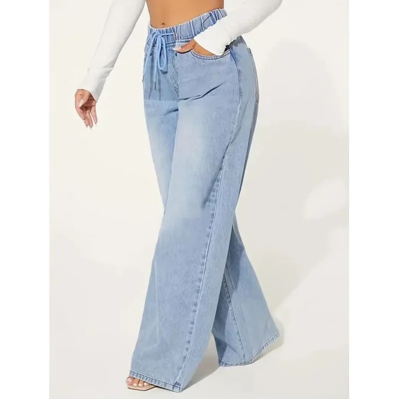 Jean Baggy Femme à Taille Haute avec Cordon Ajustable | Idéal pour un Usage Quotidien – Image 4