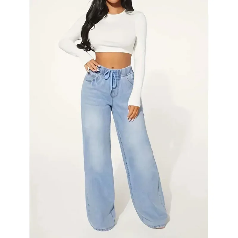 Jean Baggy Femme à Taille Haute avec Cordon Ajustable | Idéal pour un Usage Quotidien – Image 2