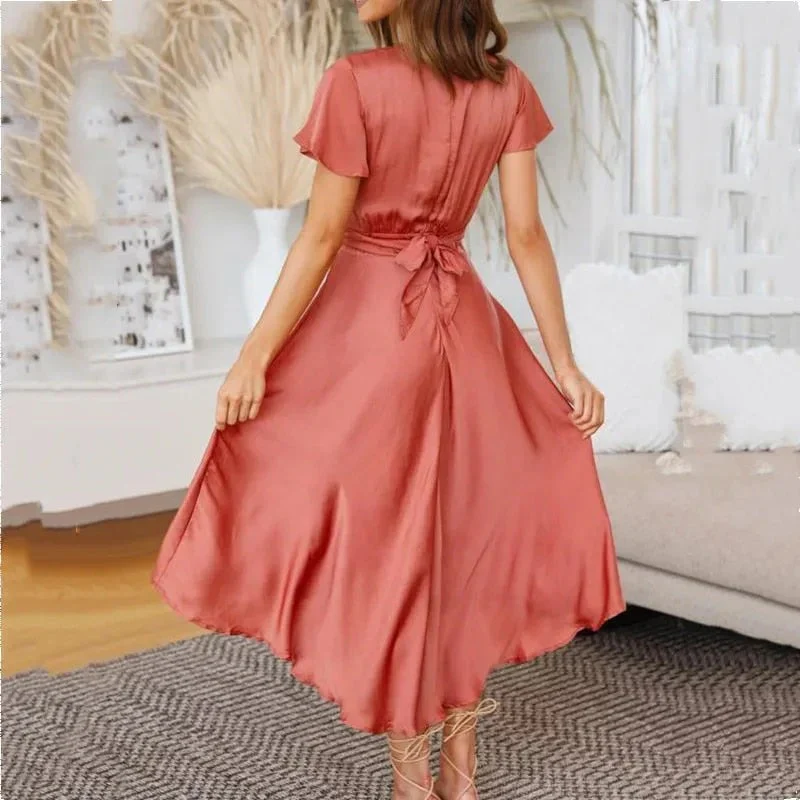 Robe Longue Unicolore à Finition Brillante pour Femme | Idéale pour les Événements d'Été et les Soirées – Image 4
