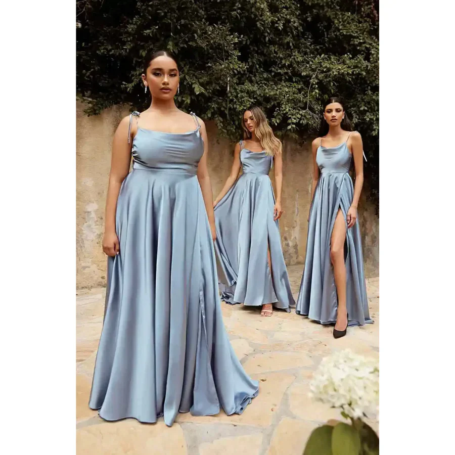 Robe Longue À Bretelles Spaghetti avec Fente Haute pour Femme | Tenue pour Soirées Et Occasions Spéciales – Image 4