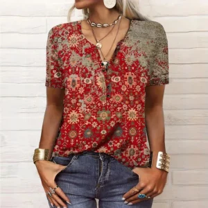 Blouse à Manches Courtes avec Imprimé Floral pour Femmes | Idéal pour l’Été