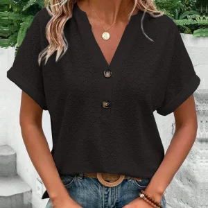 Blouse D'Été À Manches Courtes Avec Col en V Pour Femme | Idéale Pour un Usage Quotidien en Été