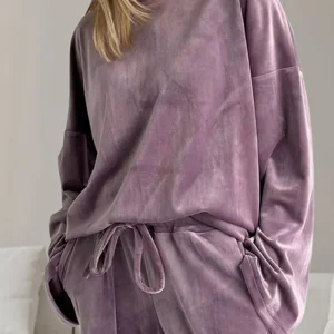 Ensemble Deux Pièces avec Haut à Manches Longues Col Rond et Pantalon à Cordon pour Femme | Idéal pour un Usage Quotidien