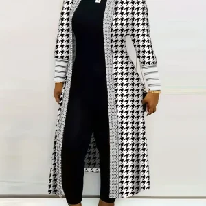 Cardigan À Motif Pied-De-Poule avec Coupe Ample pour Femme | Idéal pour La Mi-Saison