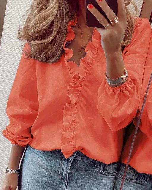 Blouse à Volants avec Manches Longues pour Femme | Idéale pour les Occasions Décontractées ou Habillées – Image 3
